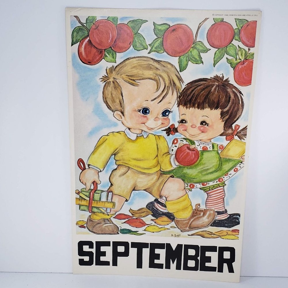 Vintage 1968 Classroom Poster Print Atrelle Dill Roberta Ross September Apples